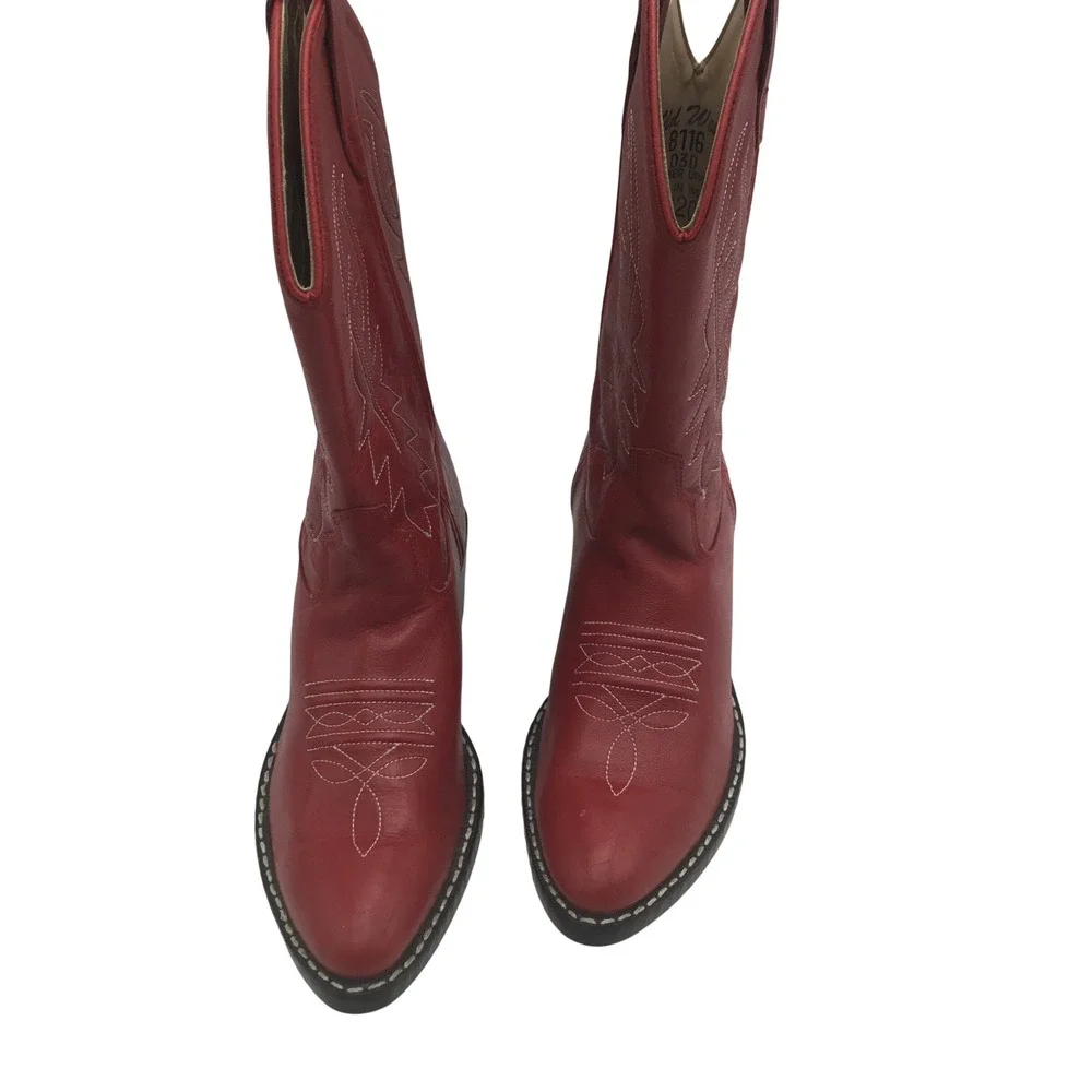 Old West‎ Red Leather Western Cowboy Boots Pointed Toe Embroidered 8116 Size 30
